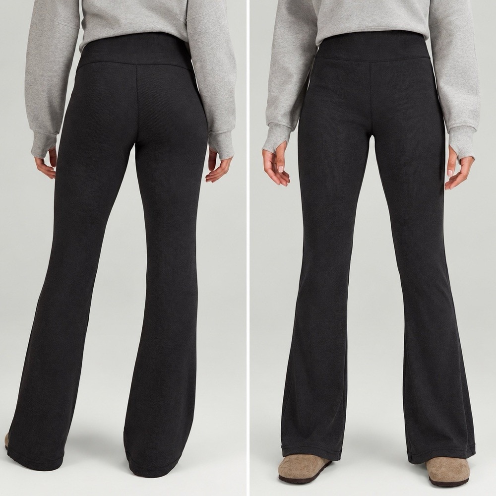 Lululemon Brushed Softstreme Ribbed Zip Flared Pants Black Size 6 32.5 Perfect